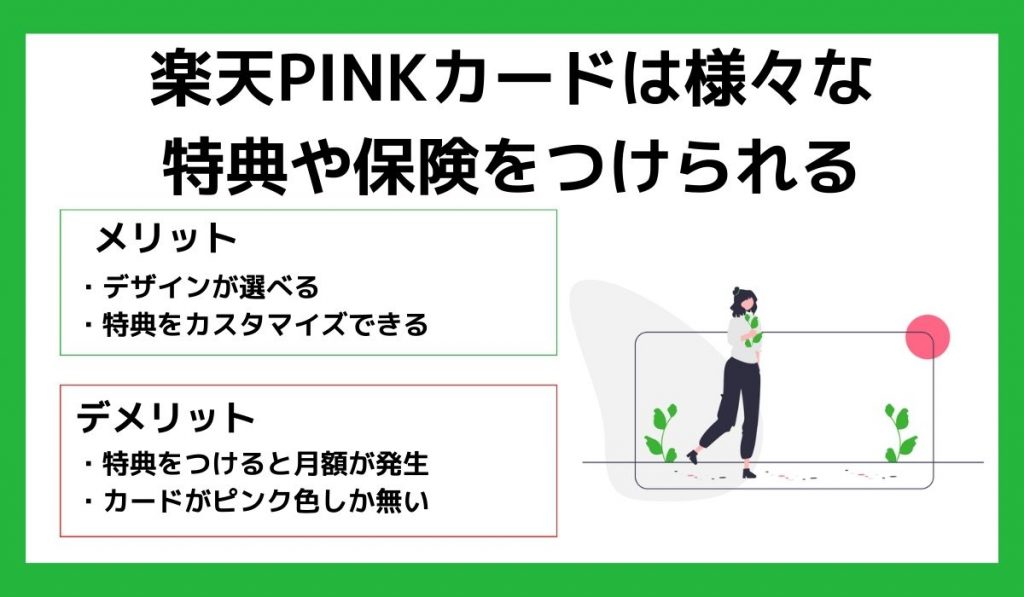 楽天PINKカードは様々な特典や保険をつけられる