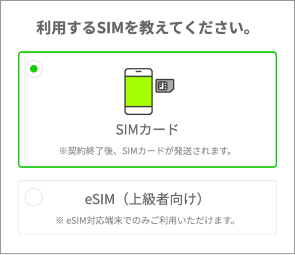 SIMタイプの選択