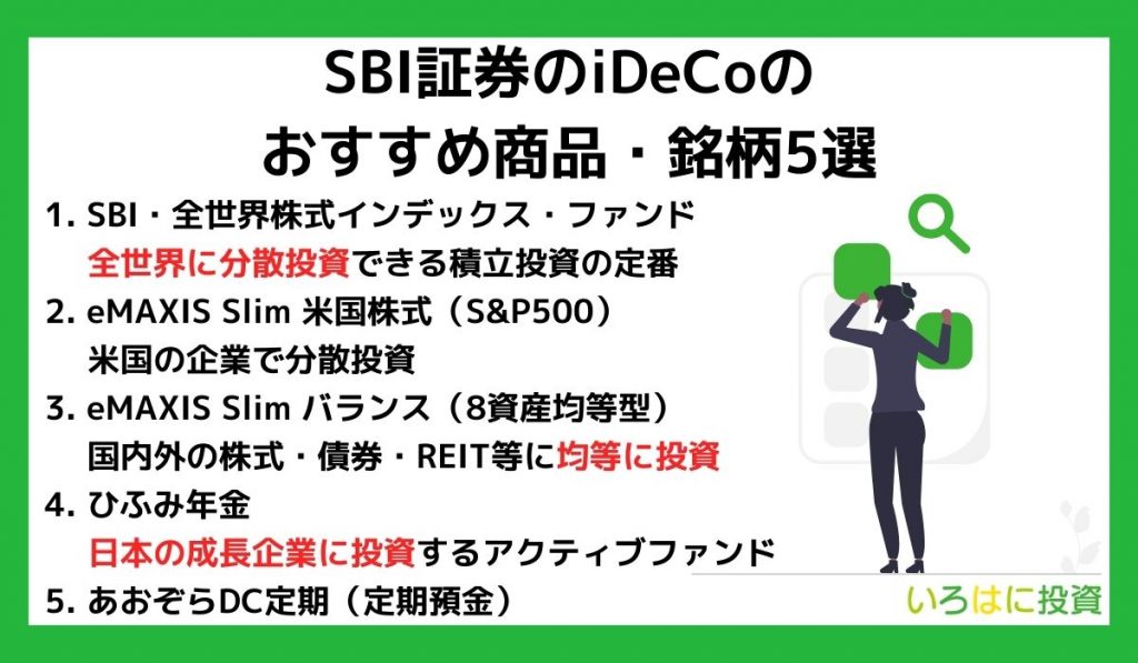 SBI証券のiDeCoのおすすめ商品・銘柄5選