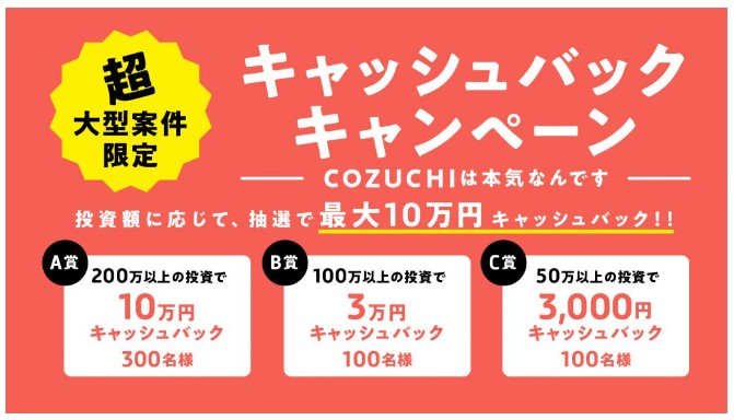 COZUCHI　キャッシュバックキャンペーン