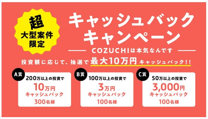 COZUCHI キャッシュバックキャンペーン