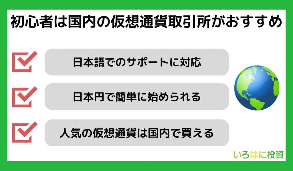 初心者は国内の仮想通貨取引所がおすすめ