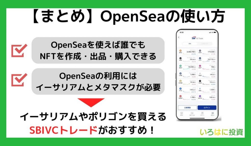 【まとめ】OpenSea (オープンシー) の使い方・出品方法