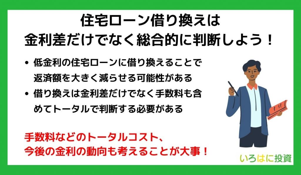 【まとめ】住宅ローン借り換えは金利差だけでなく総合的に判断しよう！