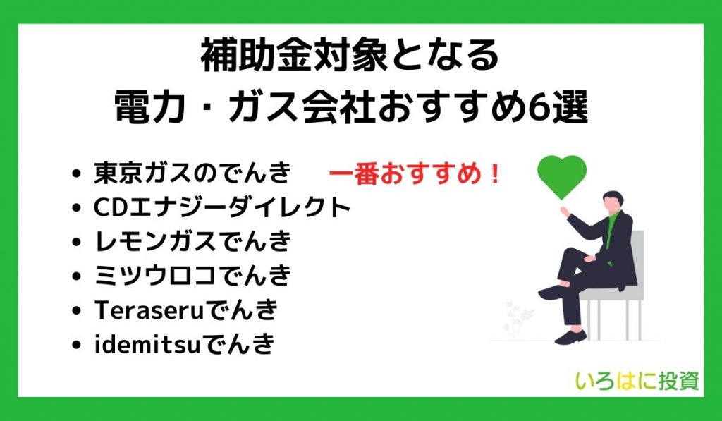 補助金対象となる電力・ガス会社おすすめ6選