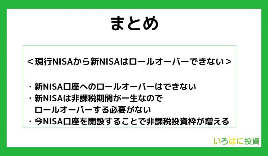 【まとめ】現在のNISAから新NISAへロールオーバーできない