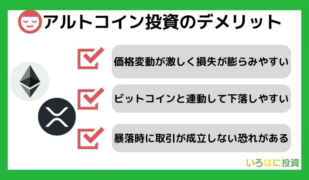 アルトコイン投資のデメリット・注意点