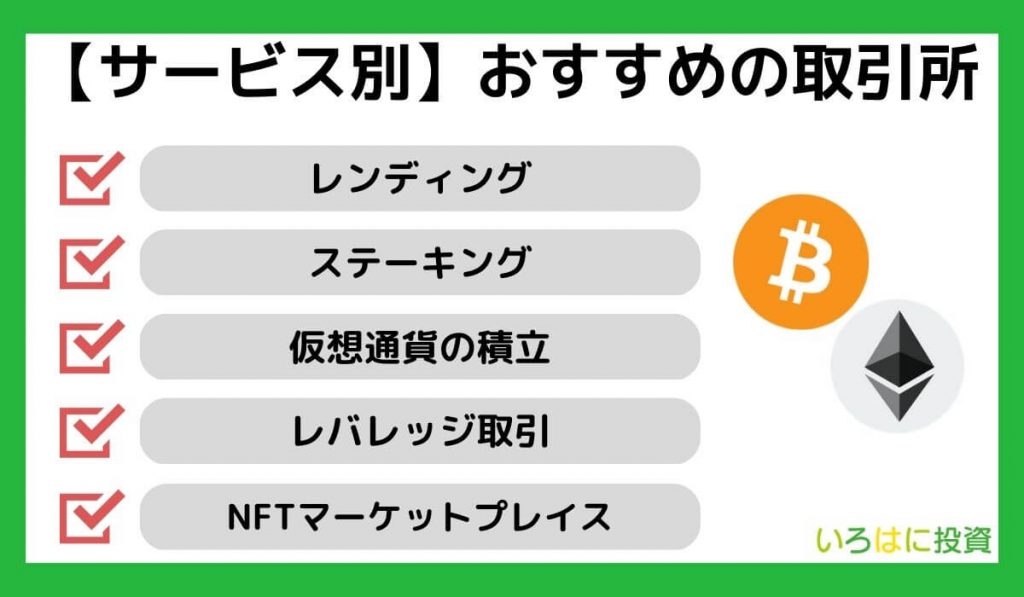 サービス別・おすすめの仮想通貨取引所