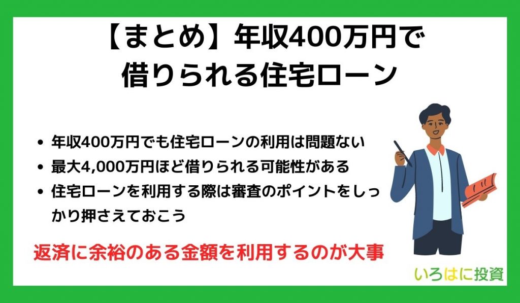 【まとめ】年収400万円で借りられる住宅ローン