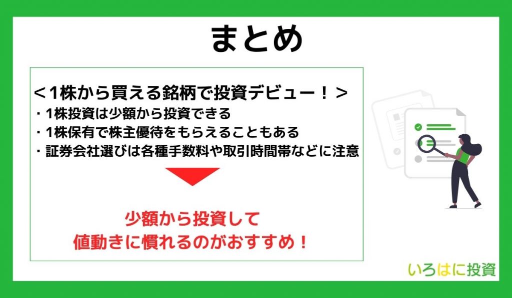 【まとめ】1株から買える銘柄で投資デビューしよう!