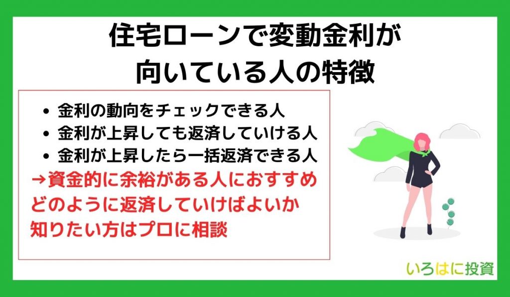 宅ローンで変動金利が向いている人の特徴