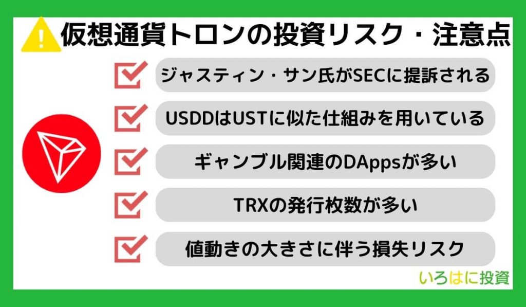 仮想通貨トロン（TRON／TRX）の投資リスク・注意点