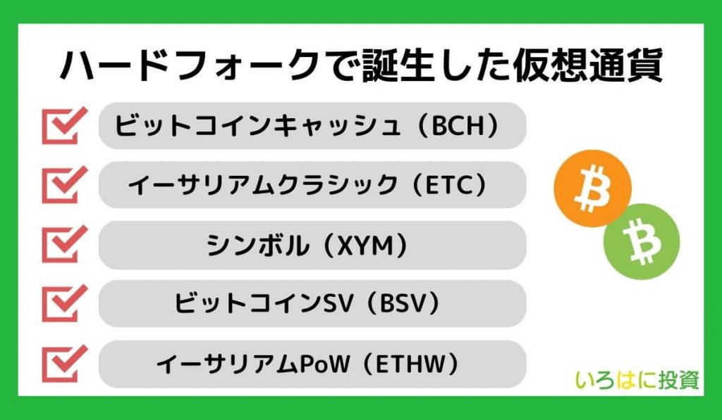 ハードフォークで誕生した仮想通貨