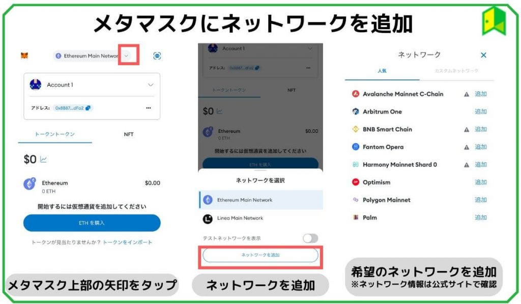 メタマスクにネットワークを追加