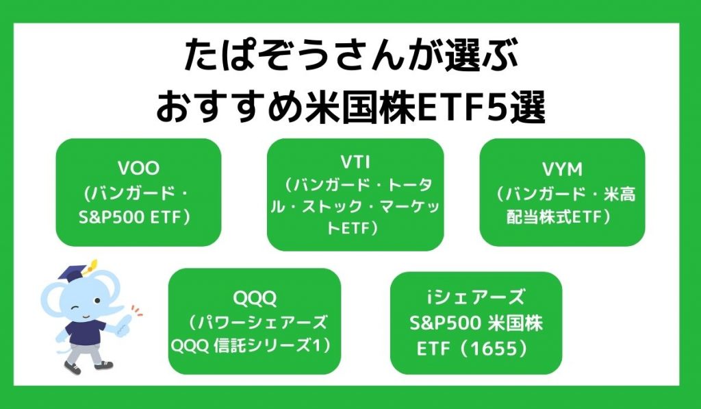 たぱぞうさんが選ぶおすすめ米国株ETF5選