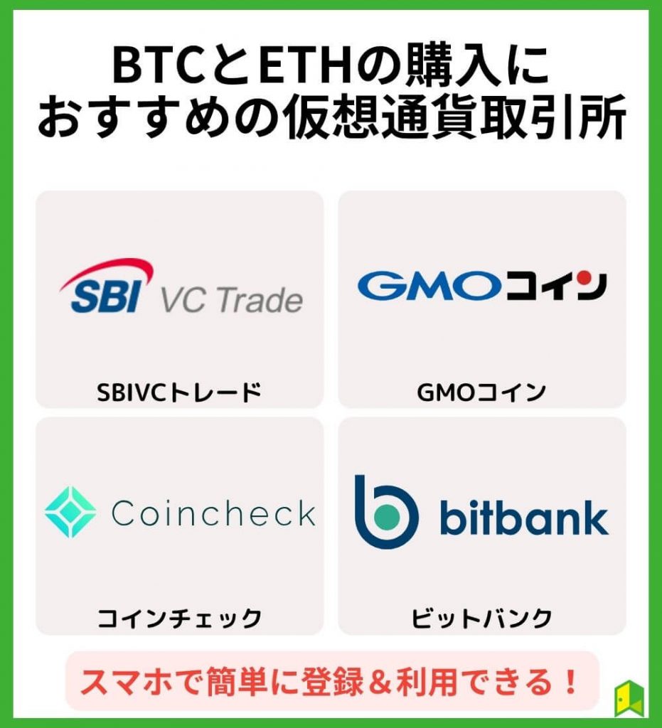 ビットコインとイーサリアムの購入におすすめの仮想通貨取引所