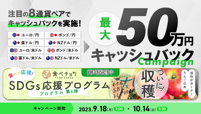 8通貨ペアで最大50万円キャッシュバック