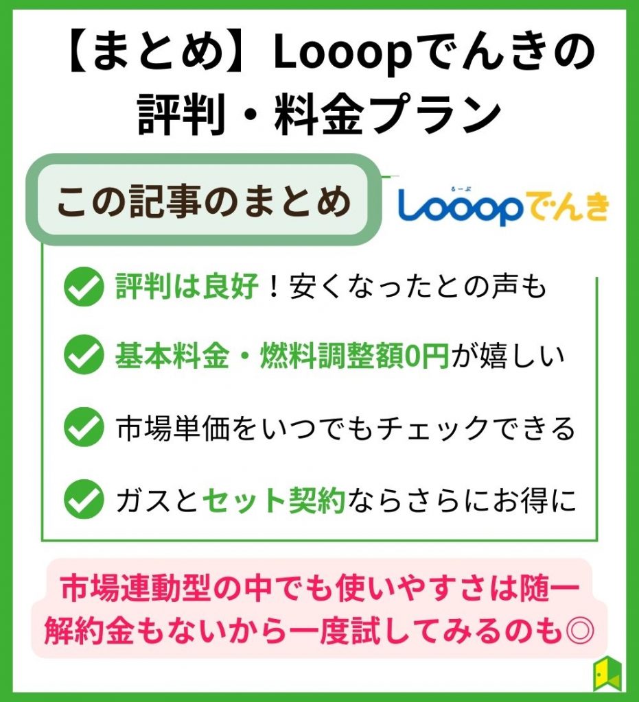 【まとめ】Looop(ループ)でんきの評判・料金プラン