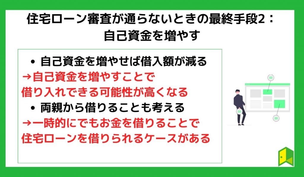 住宅ローン審査が通らないときの最終手段2：自己資金を増やす