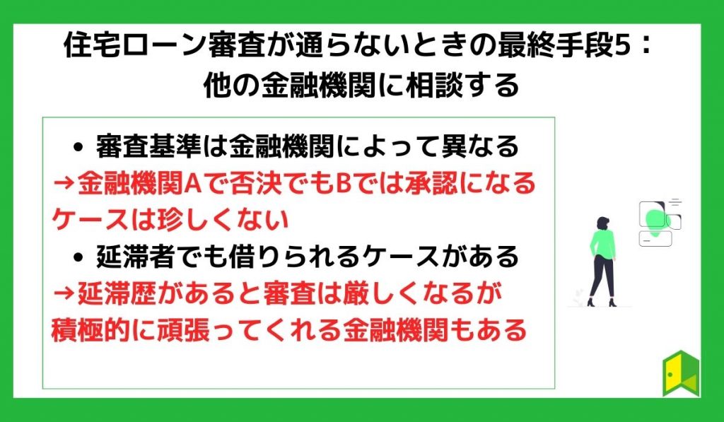 住宅ローン審査が通らないときの最終手段5:他の金融機関に相談する