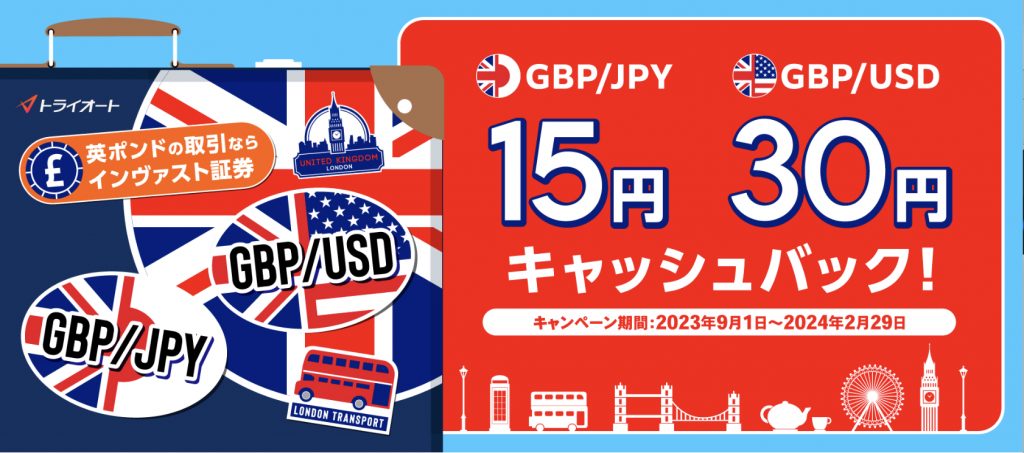 インヴァスト証券キャンペーン英ポンド取引15円30円キャッシュバック