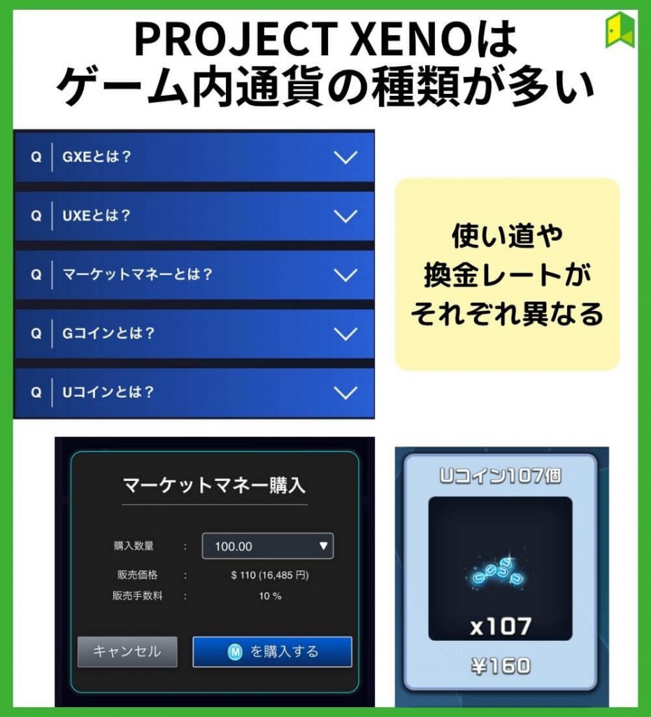 PROJECT XENOはゲーム内通貨の種類が多い