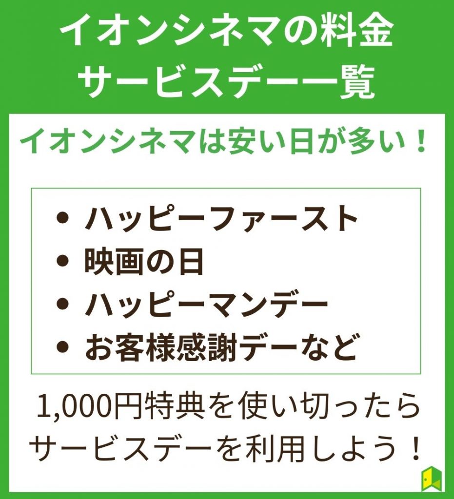 イオンシネマの料金・サービスデー一覧