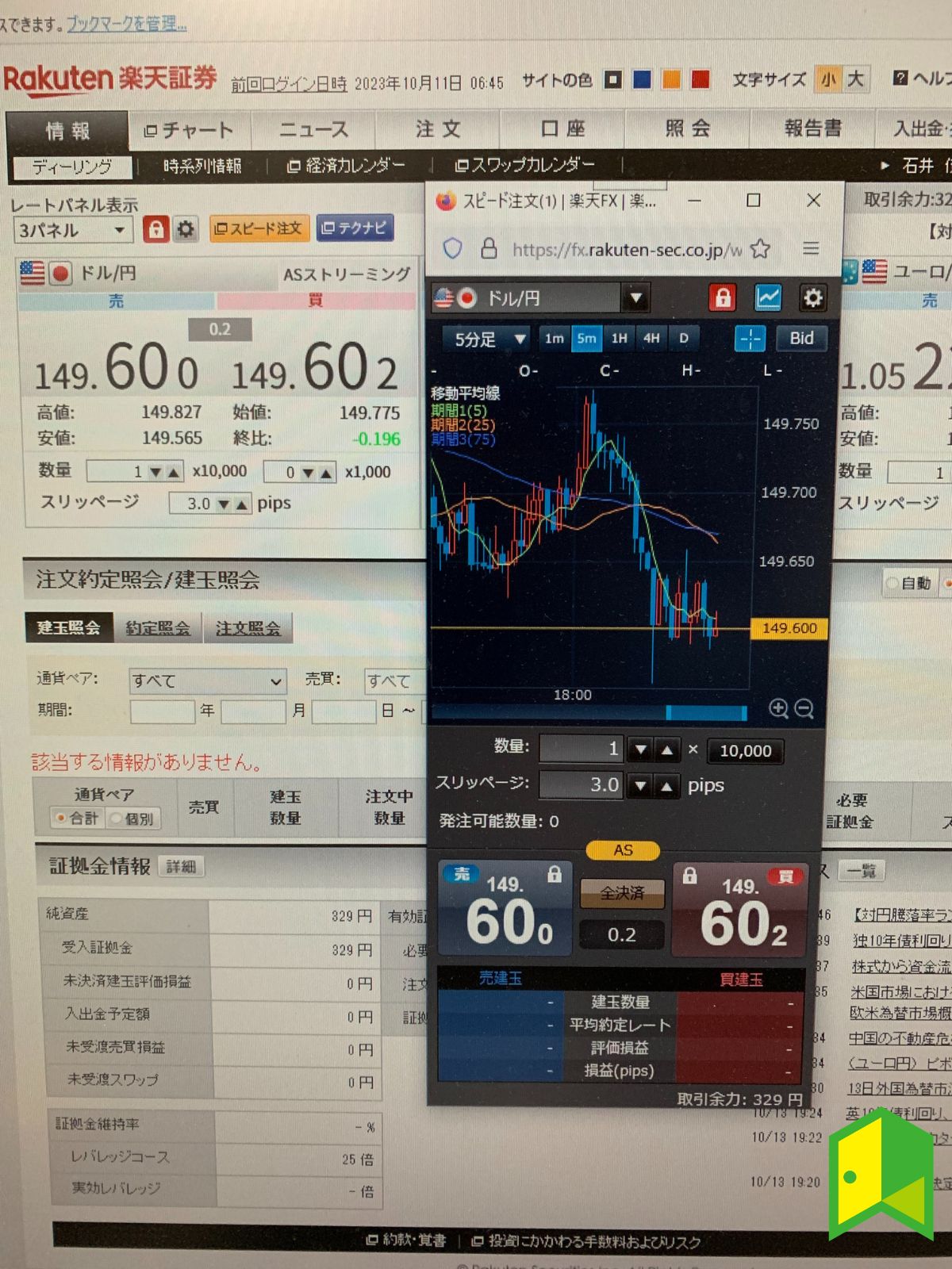 楽天FXのスピード注文はシンプルで発注しやすい