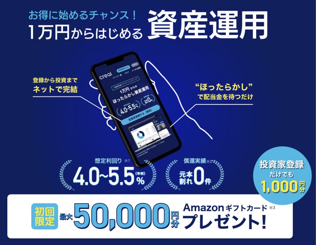 CREAL　Amazonギフト券プレゼント　投資家登録だけでも1,000円分