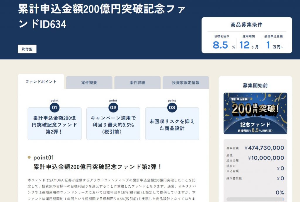 累計申込金額200億円突破記念ファンドID634