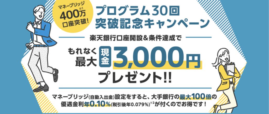 楽天証券口座開設と条件達成でもれなく現金3000円プレゼント