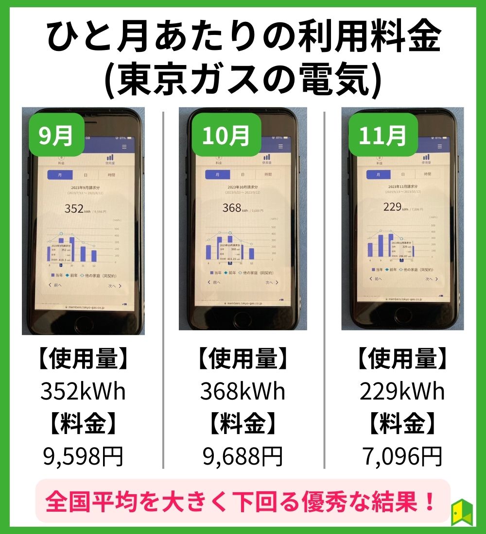 ひと月当たりの利用料金(東京ガスの電気)