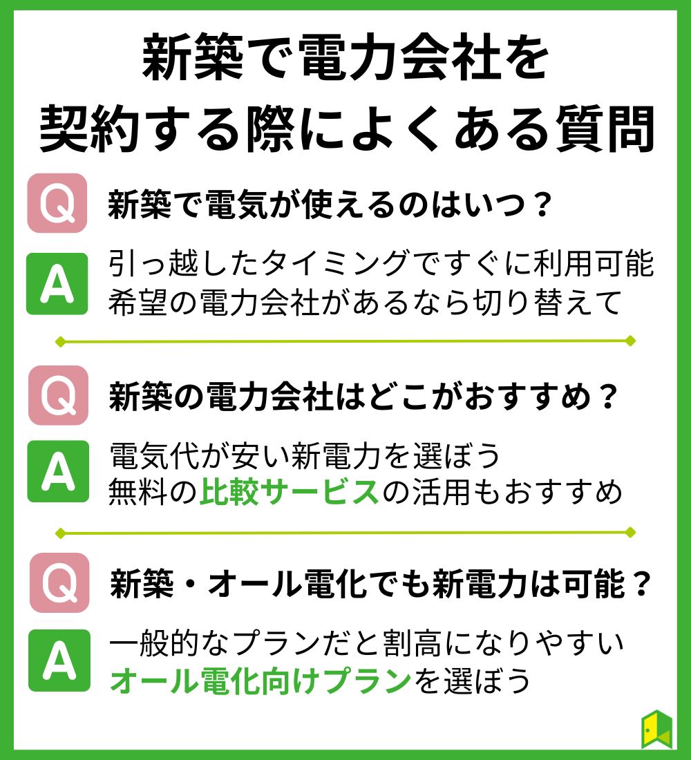 新築で電力会社を契約する際によくある質問