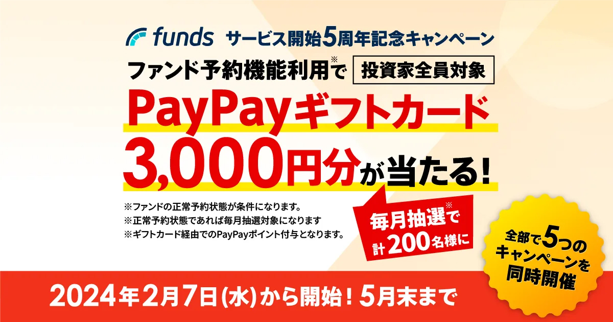 ファンド予約機能利用でPayPayギフトカード3,000円分プレゼント
