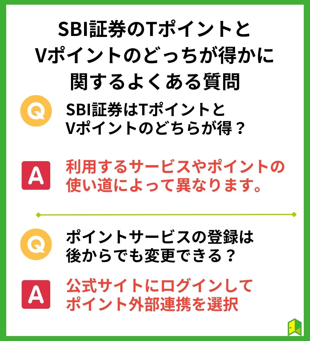 SBI証券のTポイントとVポイントのどっちが得かに関するよくある質問